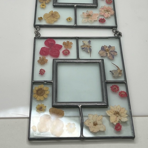 VTG Pressed Dried Flower Glassleaded Hanging Triple Frame Bohemian Chic 20” Long - Picture 3 of 7